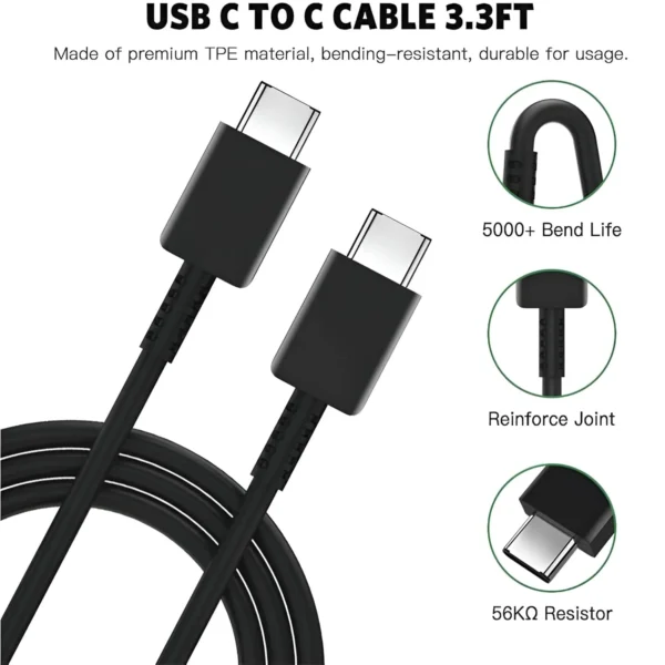 45W Type-C Charger with Cable for Samsung, USB C to C Port Android Phone Wall Charging Super Fast 2.0 Adapter for Galaxy S24 Ultra/S24/S23 ultra/S23/S23/Z fold/Flip/6/5/4, 45 w Charge Adaptor, Black - Image 6